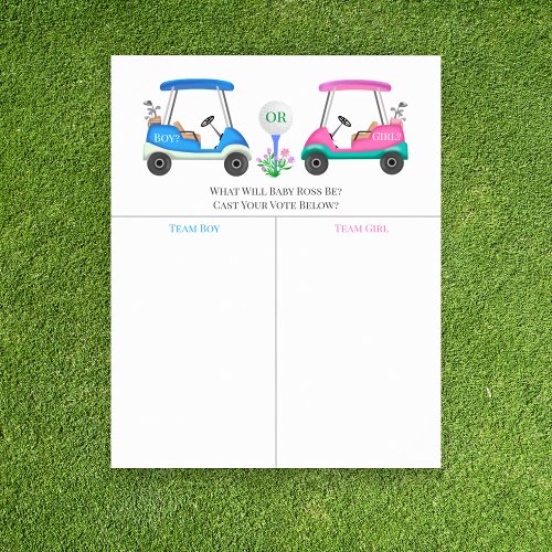 Golf Carts On Course Gender Reveal Prediction Sign