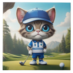 Golf Cat Ceramic Tile