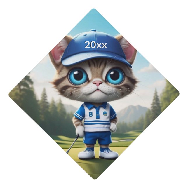 Golf Cat Graduation Cap Topper (Front)