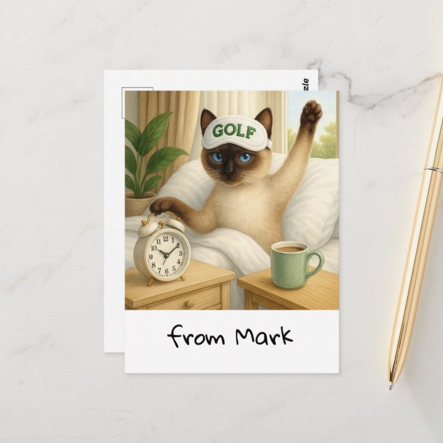 Golf Cat Lover is in the bed Postcard (Front/Back In Situ)