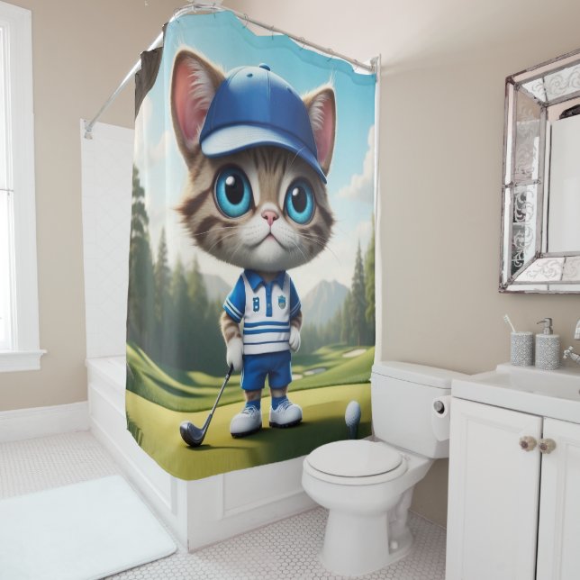 Golf Cat Shower Curtain (In Situ)