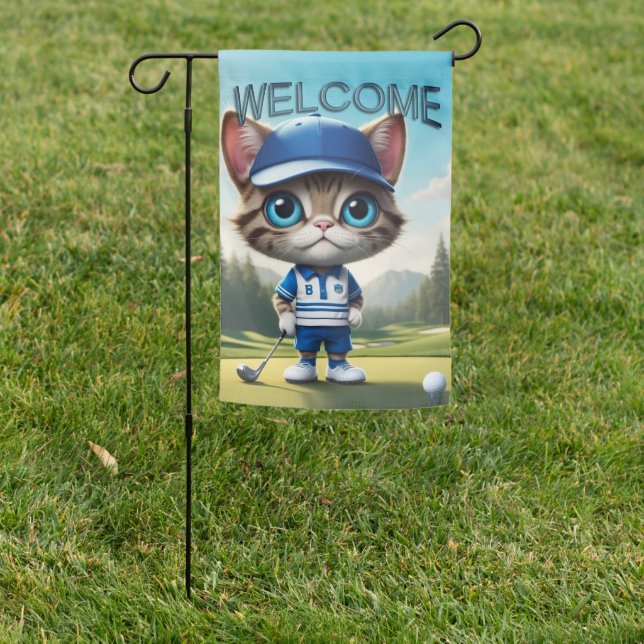 Golf Cat Welcome Garden Flag (In SItu)