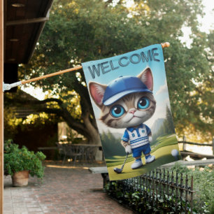 Golf Cat Welcome House Flag