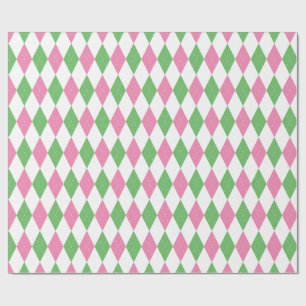 Golf Chic Pink Green Argyle Wrapping Paper