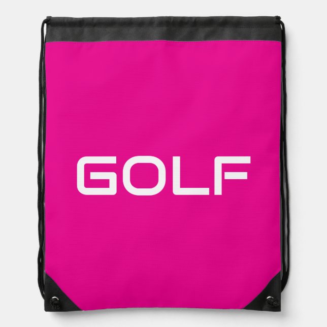 GOLF Chic Sporty Modern White Text On Bright Pink Drawstring Bag (Front)