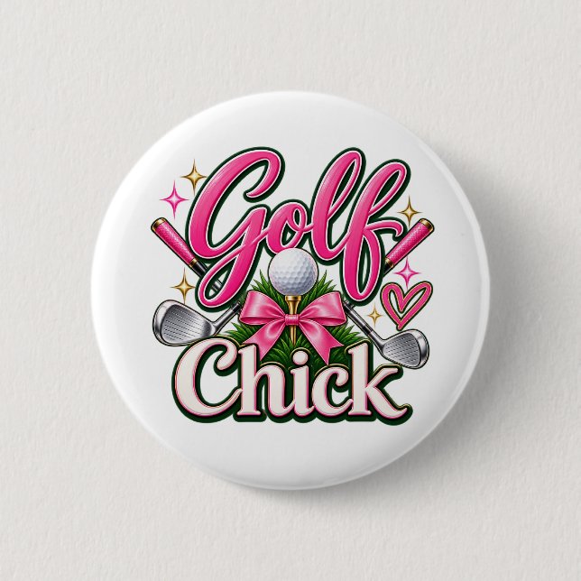 Golf Chick Cute Pink Golf Lover Design Button (Front)