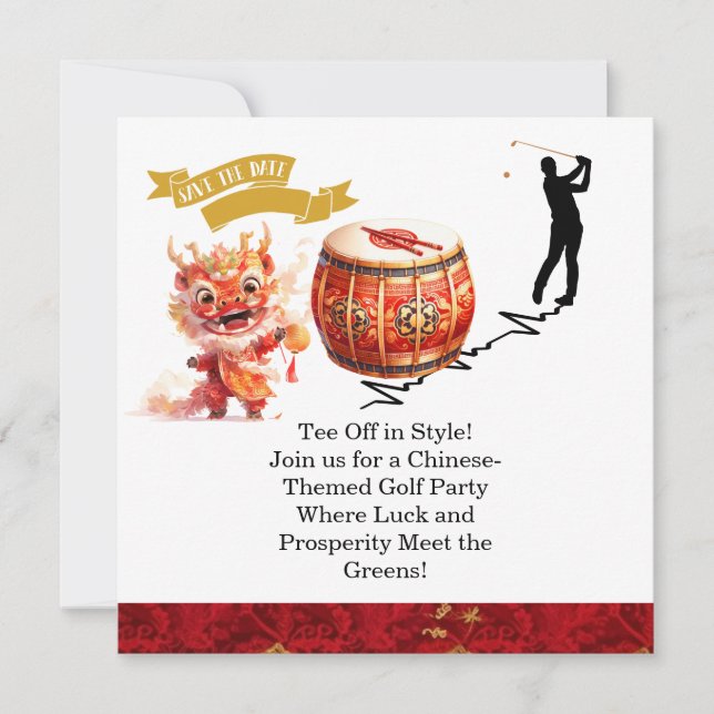 Golf Chinese-Themed Golf Party Invitations  (Front)
