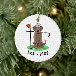 Golf Chocolate Labrador Retriever Dog - Funny Ceramic Ornament
