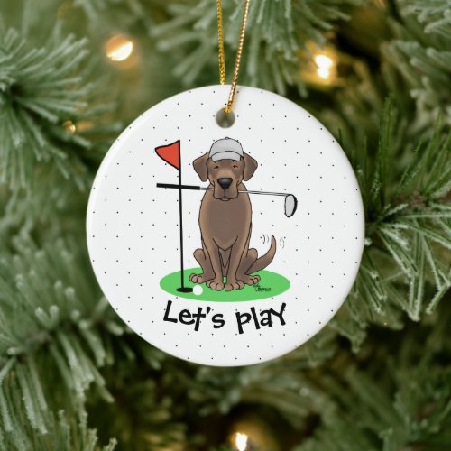 Golf Chocolate Labrador Retriever Dog - Funny Ceramic Ornament