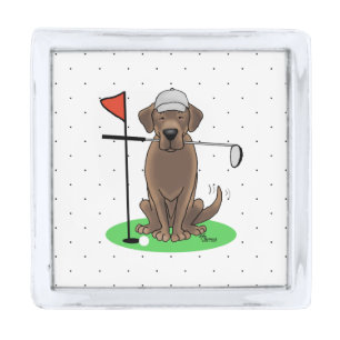Golf Chocolate Labrador Retriever Dog - Funny Silver Finish Lapel Pin