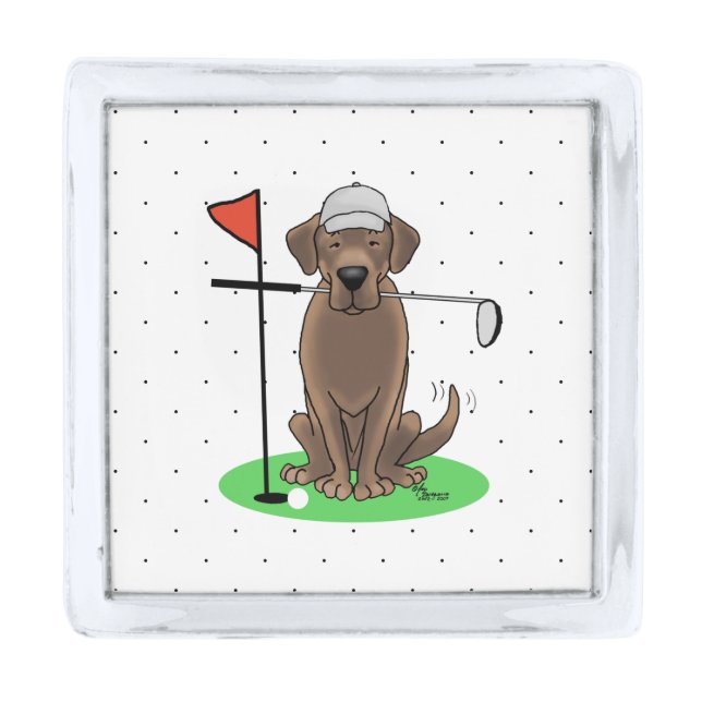 Golf Chocolate Labrador Retriever Dog - Funny Silver Finish Lapel Pin (Front)