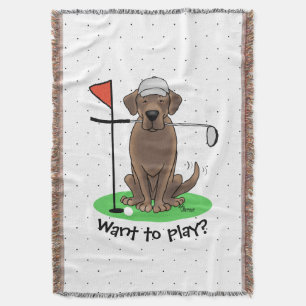 Golf Chocolate Labrador Retriever Dog - Funny Throw Blanket