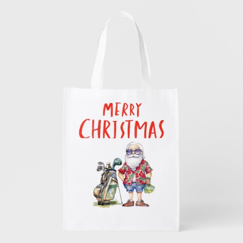 Golf Christmas  and New Year with Santa  Claus Grocery Bag