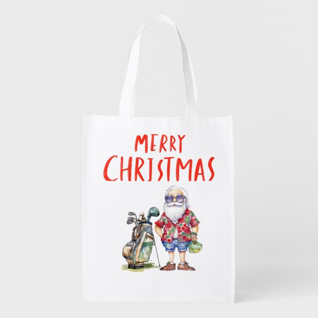 Golf Christmas  and New Year with Santa  Claus Grocery Bag (Front)