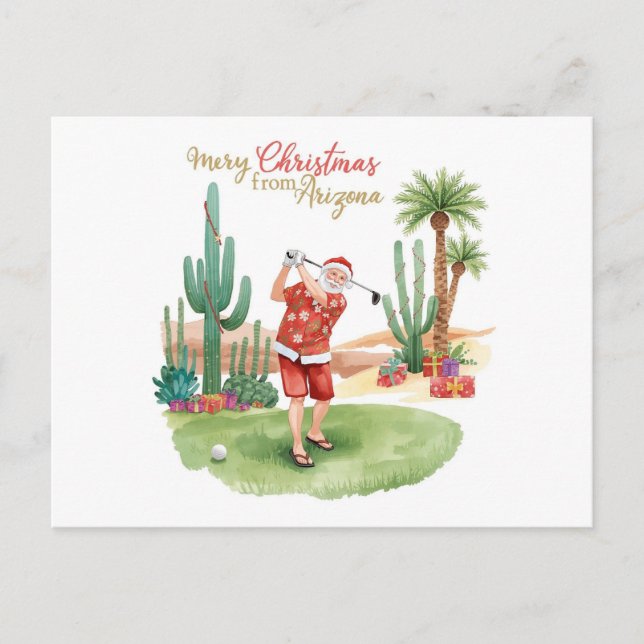 Golf Christmas Arizona  with Santa Claus Holiday Postcard (Front)