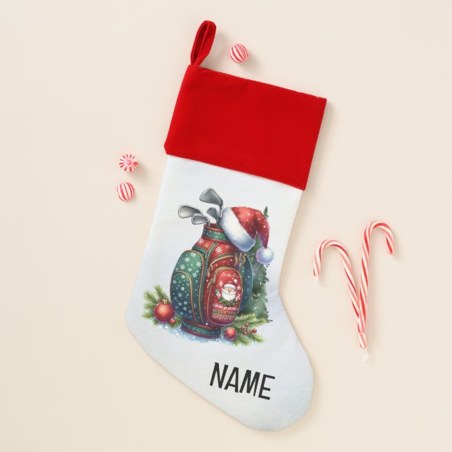 Golf Christmas bag with Santa Hat Christmas Stocking (Front)