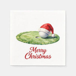Golf Christmas ball with Santa Hat on Green Napkins