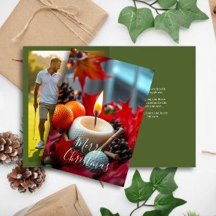 Golf Christmas Candle • Family Photo Green Holiday Card