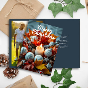 Golf Christmas Candle • Family Photo Navy Holiday Card