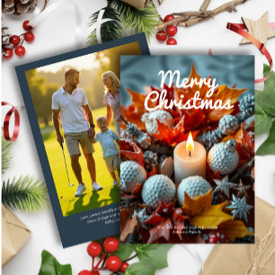 Golf Christmas Candle • Family Photo Navy Holiday Card