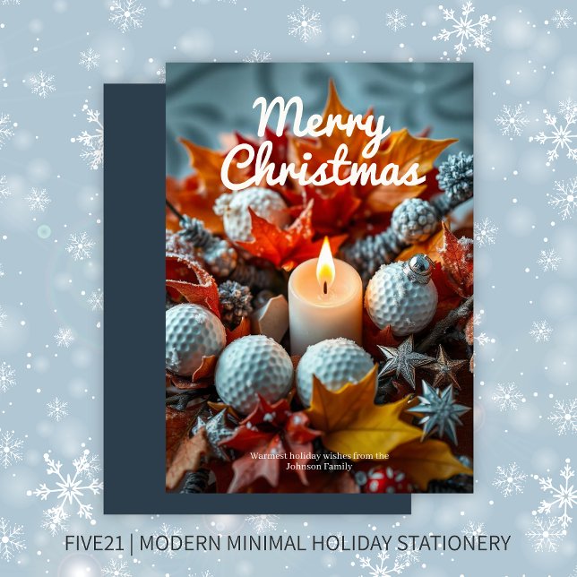 Golf Christmas Candle • Navy Blue Holiday Card (Creator Uploaded)