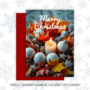 Golf Christmas Candle • Red Holiday Card