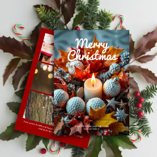 Golf Christmas Candle • Three Photo Red Holiday Card