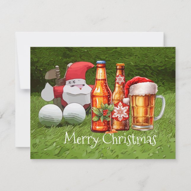 Golf Christmas card with Santa Claus and BEER (Front)