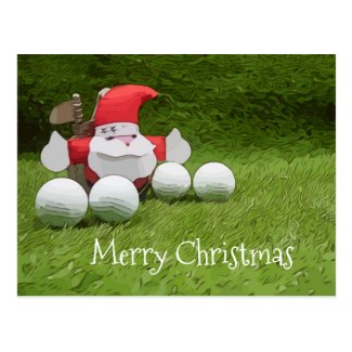 Golf Christmas card with Santa Claus and golf ball