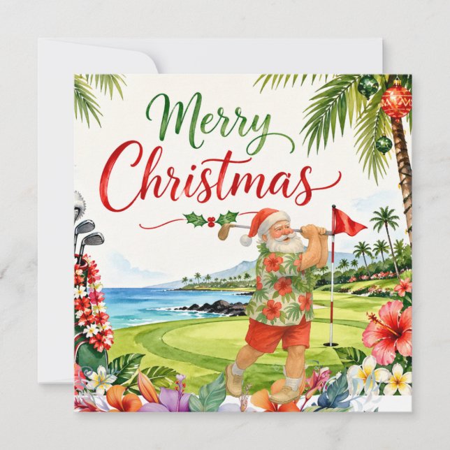 Golf Christmas card with Santa Claus from Hawaii (Front)