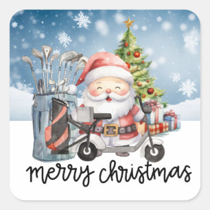 Golf Christmas Cat Golfer Square Sticker