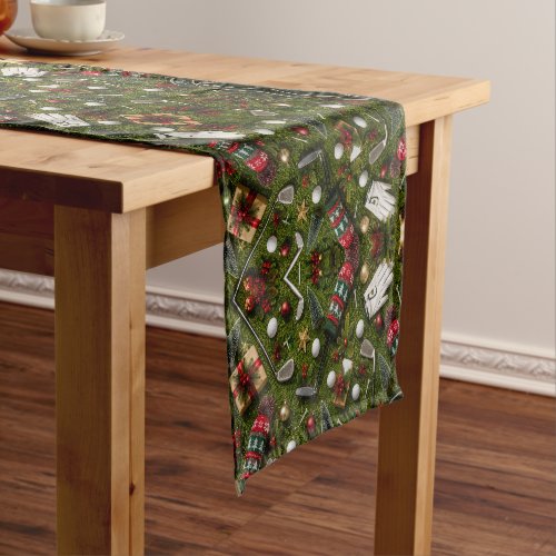 Golf Christmas Flat Lay on Putting Green  Short Table Runner