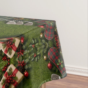 Golf Christmas Flat Lay on Putting Green Tablecloth