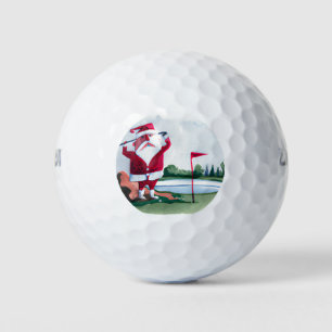 Golf Christmas Gift with Santa Golfer at golf flag Balls