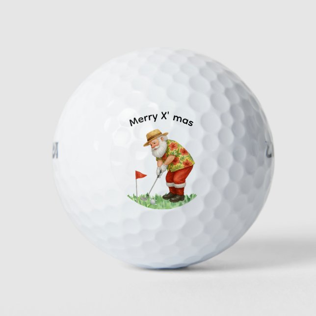 Golf Christmas Gift with Santa Golfer at golf flag Balls (Front)