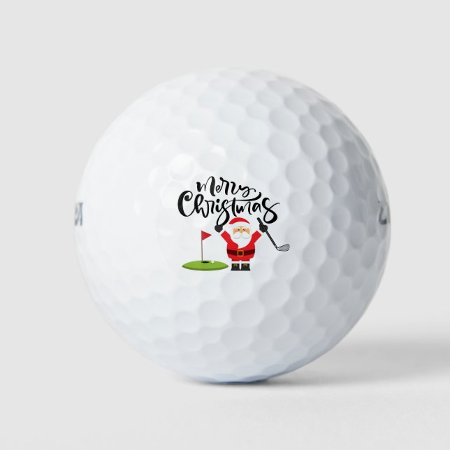 Golf Christmas Gift with Santa Golfer at golf flag Golf Balls (Front)
