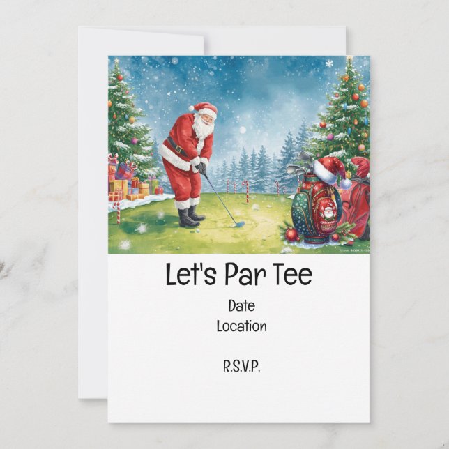 Golf Christmas Gift with Santa Golfer at golf flag Invitation (Front)