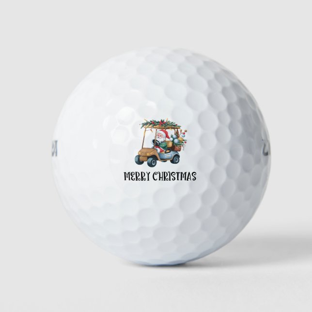 Golf Christmas Gift with Santa Golfer driving cart Golf Balls (Front)
