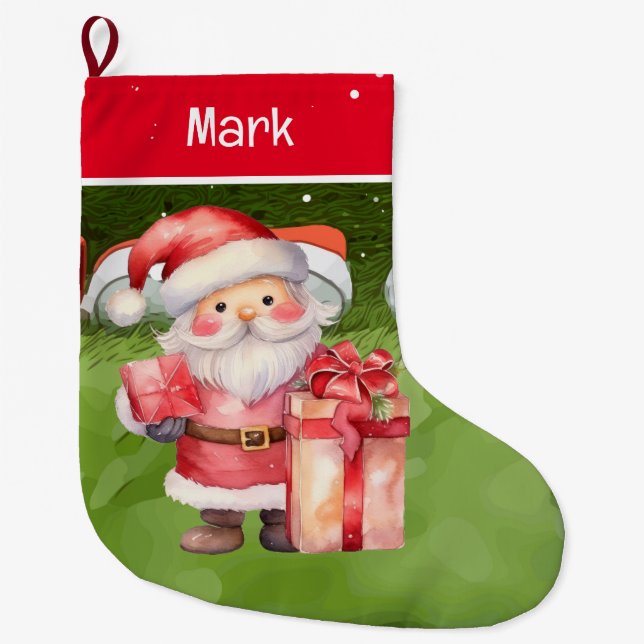 Golf Christmas Gifts with Santa Claus Large Christmas Stocking (Front)