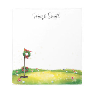 Golf  Christmas golf ball on course with Name Notepad
