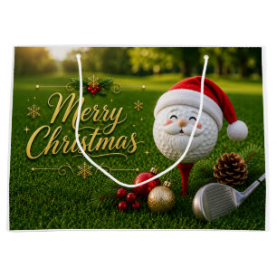 Golf Christmas Golf Ball Wearing Santa Hat Large Gift Bag