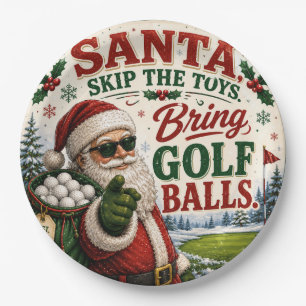 Golf Christmas golfing Santa Golfer at golf flag Paper Plates