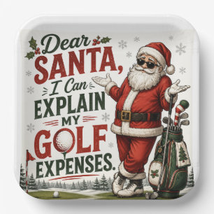 Golf Christmas golfing Santa Golfer at golf flag Paper Plates