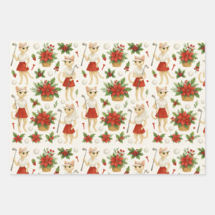 Golf Christmas Golfing themed for Cat Lover Wrap Wrapping Paper Sheets