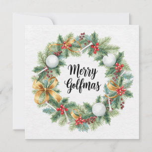 Golf Christmas Greeting with Golf Wreath  Holiday Card