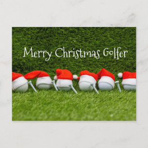 Golf Christmas hat with golf ball and Santa hat Postcard