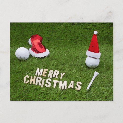 Golf Christmas Holiday and golf ball and Santa Hat Postcard