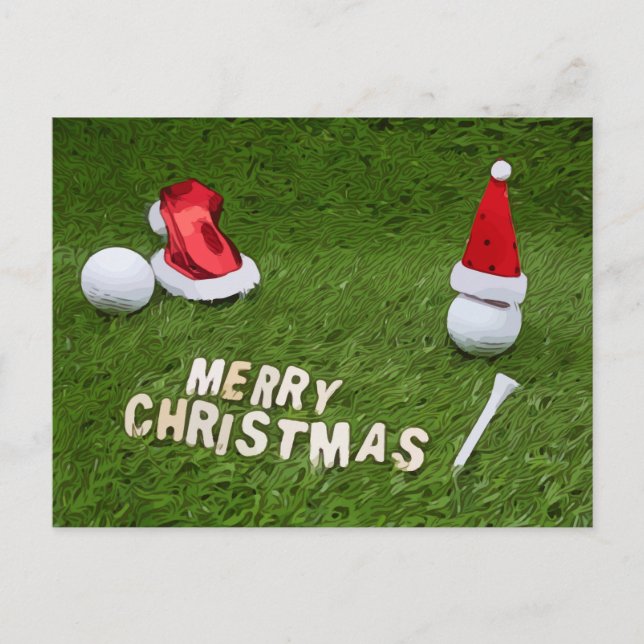 Golf Christmas Holiday and golf ball and Santa Hat Postcard (Front)