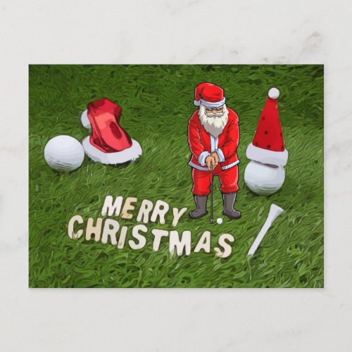 Golf Christmas Holiday and golf ball  Santa Claus Postcard