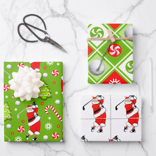 Golf Christmas Holiday Gift Wrapping Paper (Front)